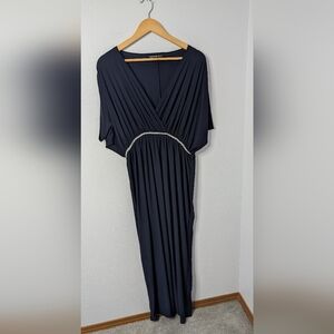 Koh Koh Black Stretchy Maxi Dress XL, Draped V-Neck Evening Gown